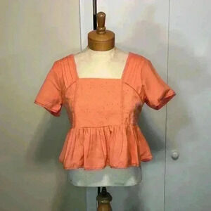 Midnight Sky Peach Peplum Eyelet Top Square neck Embroidered trim size Medium